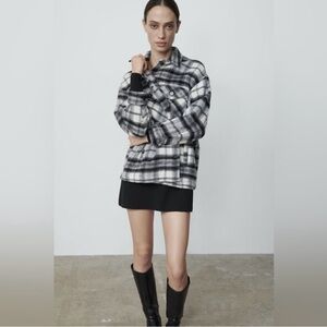 Zara Black and White Plaid “Shacket” Shirt Jacket